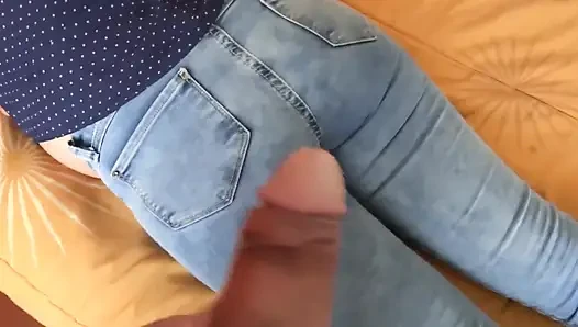 MY beautiful 58 year old wife very excited masturbates and I cum in her ass with her jeans on