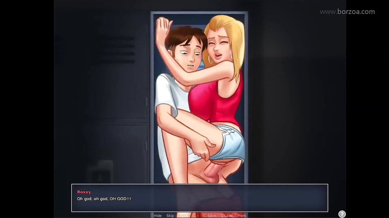 She doesn't care about creampie.  She is so horny when they hiding in the college locker. (Summertime Saga - Roxy 2)