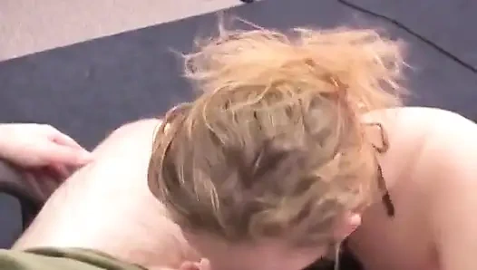 Big-titted Blonde Sucks Hairy Dude's Cock Deep