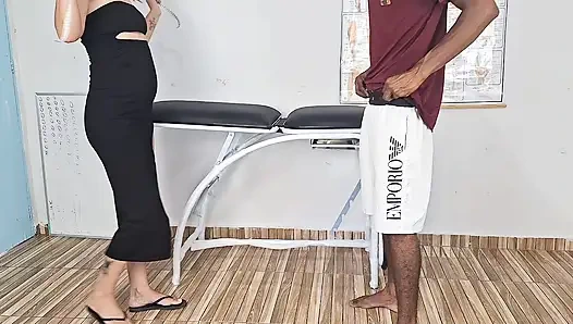 Naughty seamstress left endowed with erection when measuring his underwear!