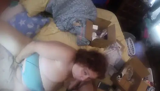 BBW plays with her pussy and does hot sloppy cock sucking!