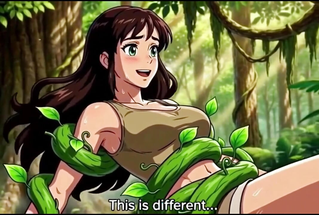Explorer girl bound in teasing vines that give her  Bound in teasing vines that  intimate pleasure