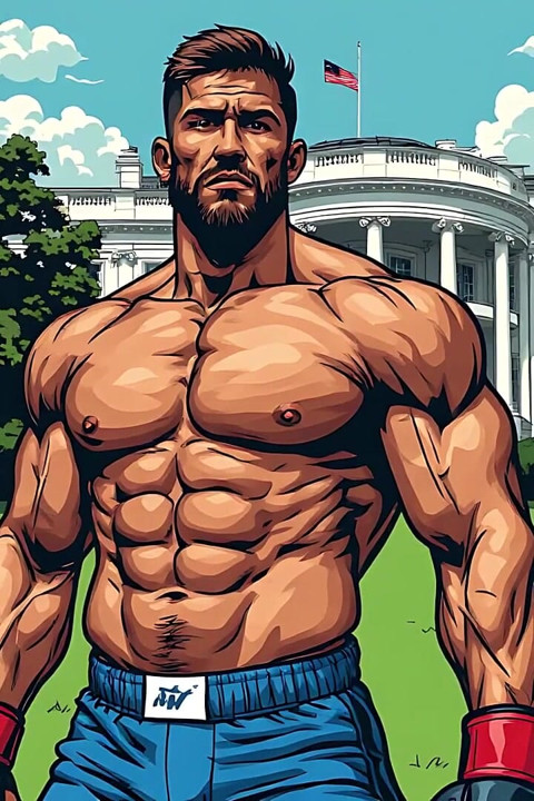 Muscular Fighters at White House (ai Art)