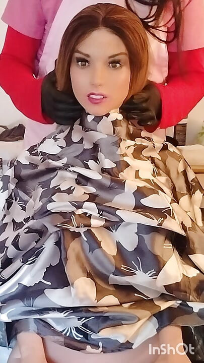 Emma the barberette vinyl shampoo cape show