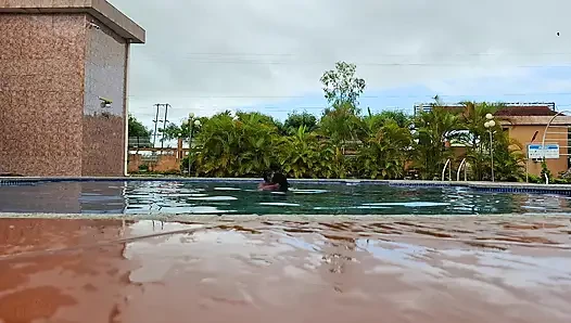 Sperm Floating in the Pool, Hard Sex in the Water, Double Orgasm