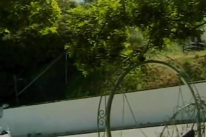 Super brünettes schätzchen reitet schwanz am pool