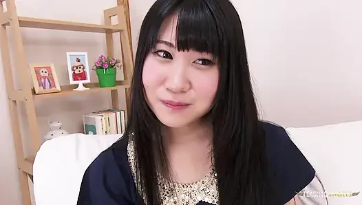 After the interview, the brunette who is auditioning is pounded in a sensual threesome by her tight Asian snatch