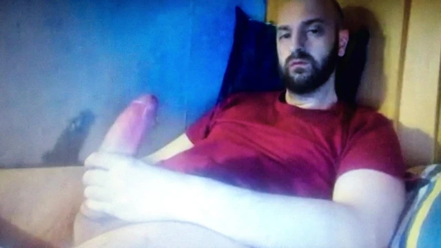 Straight bearded  Latino edging his huge hung thick cock
