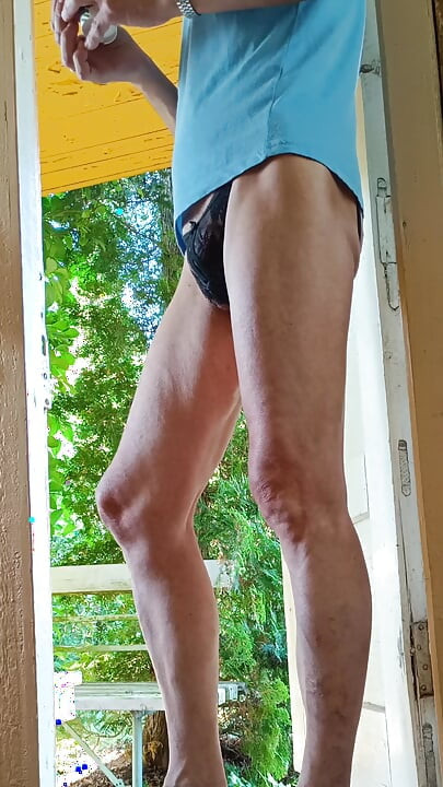 Jerking off on the threshold with the doors open. 1