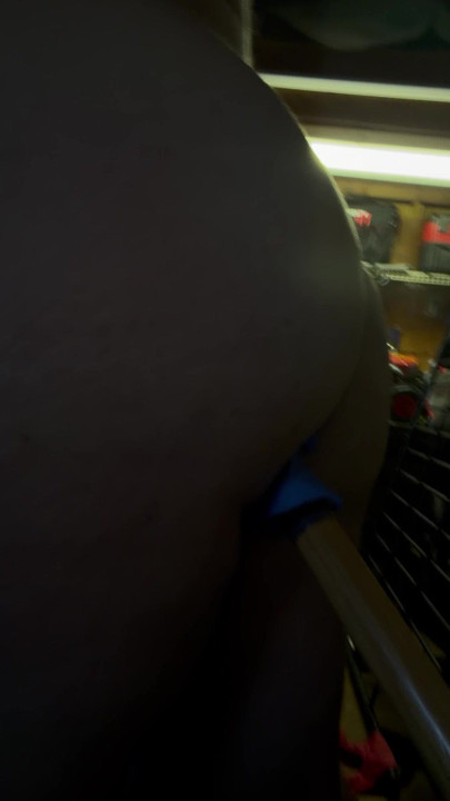 In shed using a garden rake to fuck me