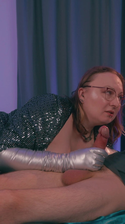 FemDom HandJob and Cock Biting, Dirty Talking MILF in leather gloves, cum eating instruction in the end! | Clip 2