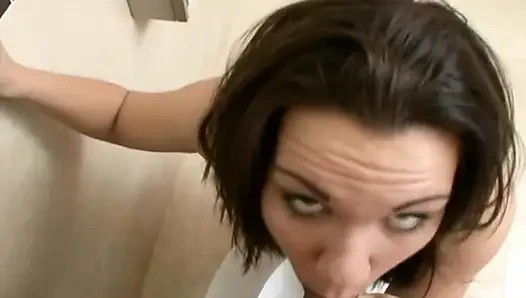Big cock sucking big boobs pussy fucking in the toilet