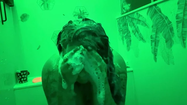 Chubby tatted goth milf enjoys a lathered wet shower
