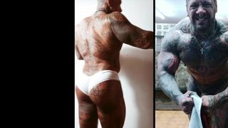 Spanier Muscle Tattoo-Show seines Körpers