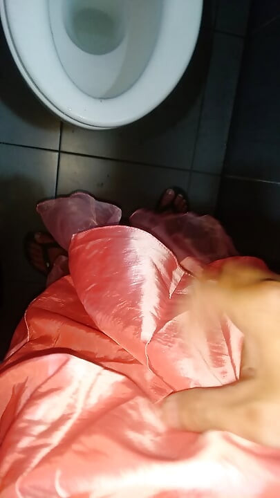 Crossdressing and cum wearing girl cute satin pink party mini dress
