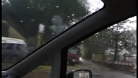 Picked up ebony with colored hair gives a nice blowjob to a driver
