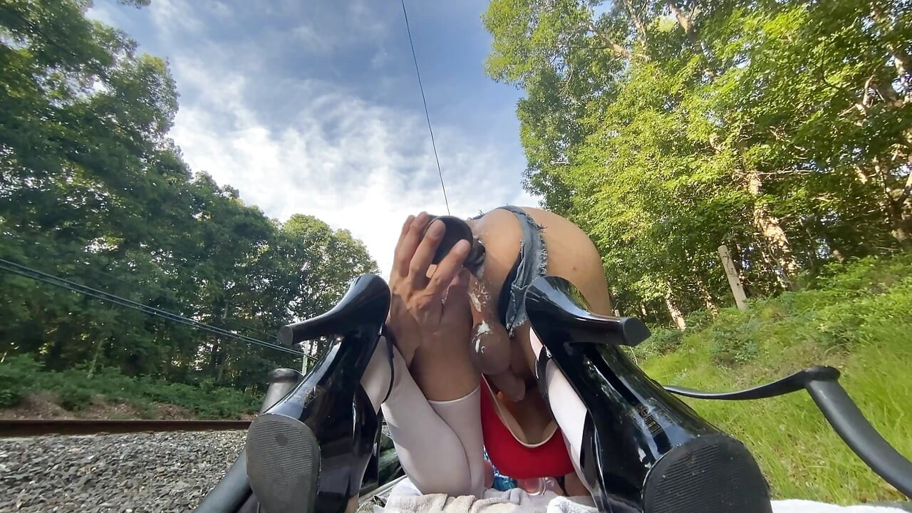 Outdoor sissy bimbo slut rough buttfuck