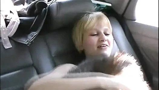Horny Young Girl with Hairy Pussy Fucked in Car and Cum on Huge Tits by Big Amateur Cock