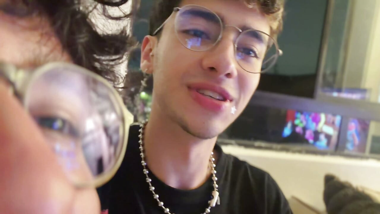 Sucking balls while jerking off and playing video games