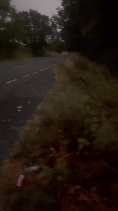 Huge cumshot at side of road from edging naked in beauty spot naked and barefoot, couple of cars could have caught me