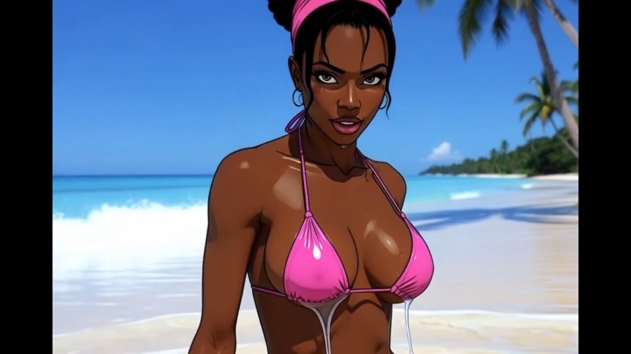 Beach Slutty: Sexy African Girl Enjoys Life on a Paradise Beach and Unexpectedly Meets a Lustful White Guy