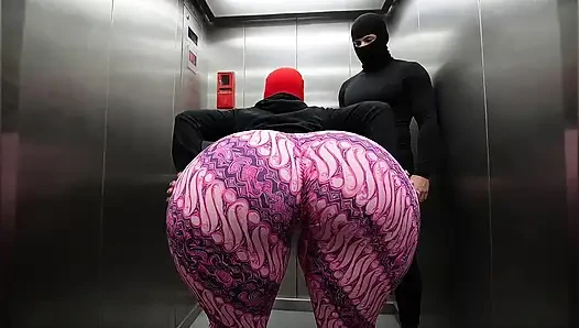 Big Ass Aunt in Tight Indigo Leggings Observed from Behind