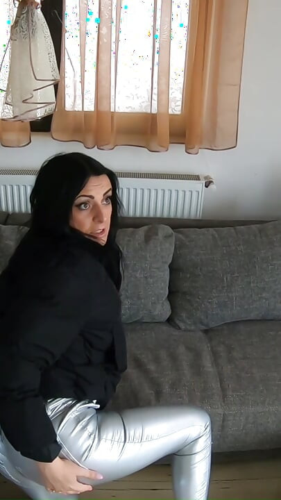 Milfycalla Very Shiny Leggins and a Lot of Cum on New Puffy Downjacket