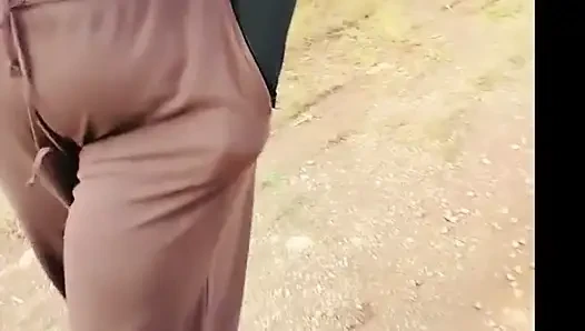 Stepmom in transparent t-shirt showing off in public.