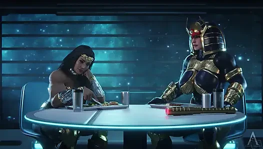 Wonder Woman & Big Barda - 3D Futanari Crossover (Standing Doggystyle & Creampie)