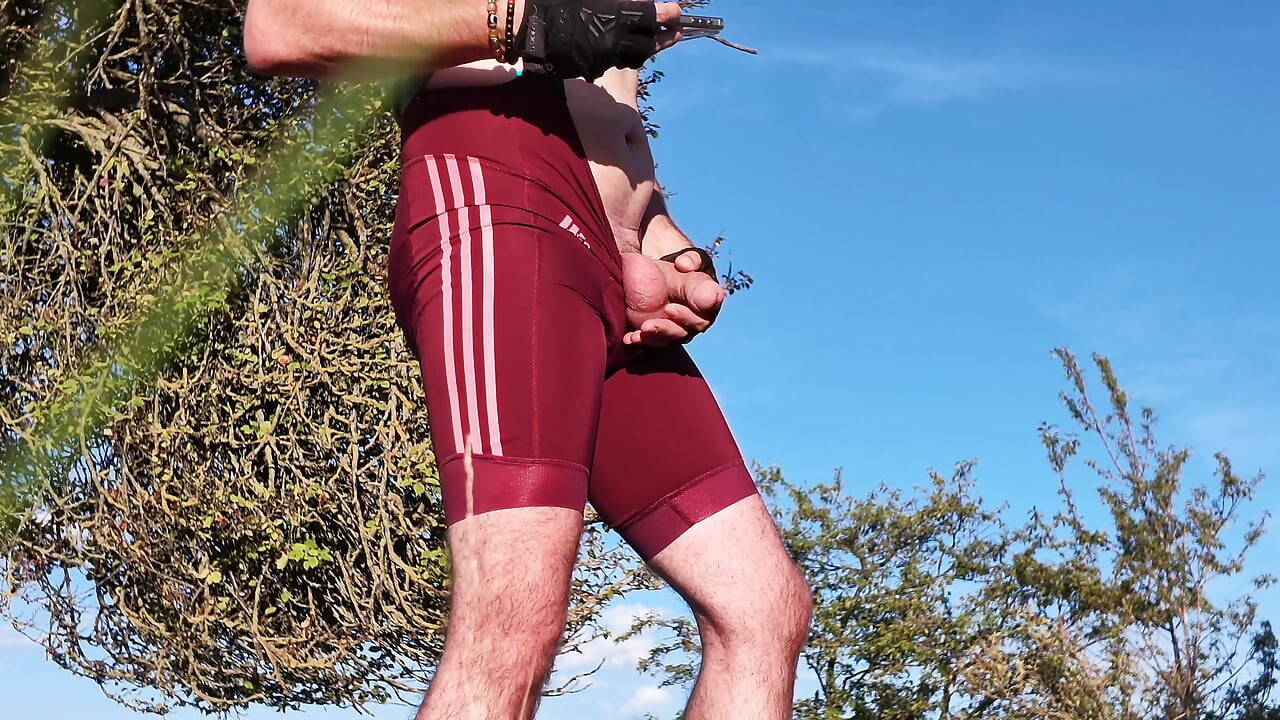 Title: Tight Bike Shorts & Outdoor Piss with uncut dick- Two Perspectives on My Bike Ride