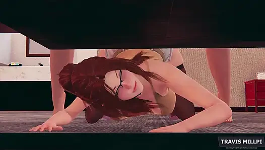 Teman sekamarku terjebak di meja kopi. Tentu saja aku menidurinya