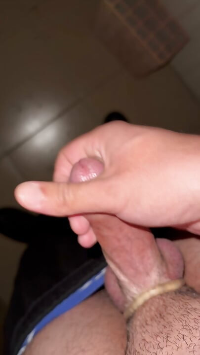 I do my handjob in the basement of the block with cock ring