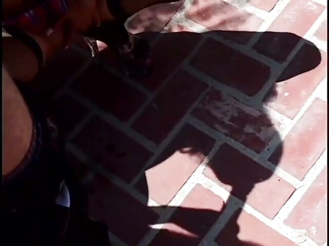 Sweet tits brunette bitch in fishnet stockings sucks and fucks hot dong by pool