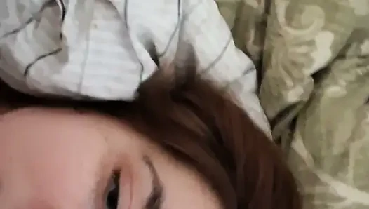Sitting on top of me, he fills my greedy mouth with his thick cock that I swallow up to the balls while watching him
