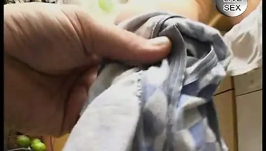 Busty brunette masturbating before handjob and doggystyle