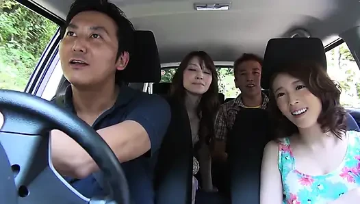 Japanese Foursome - 2 Hot 20yo Hairy Pussy Girls Gangbanged by 2 Studs