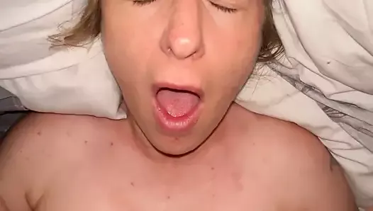 Mom shares bed and begs stepson not to cum in her, but enjoys his cock