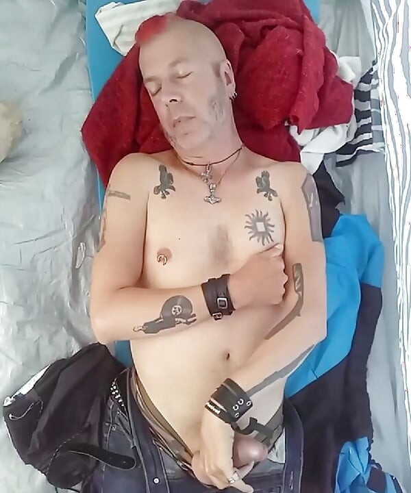 Punk jerking his huge cock