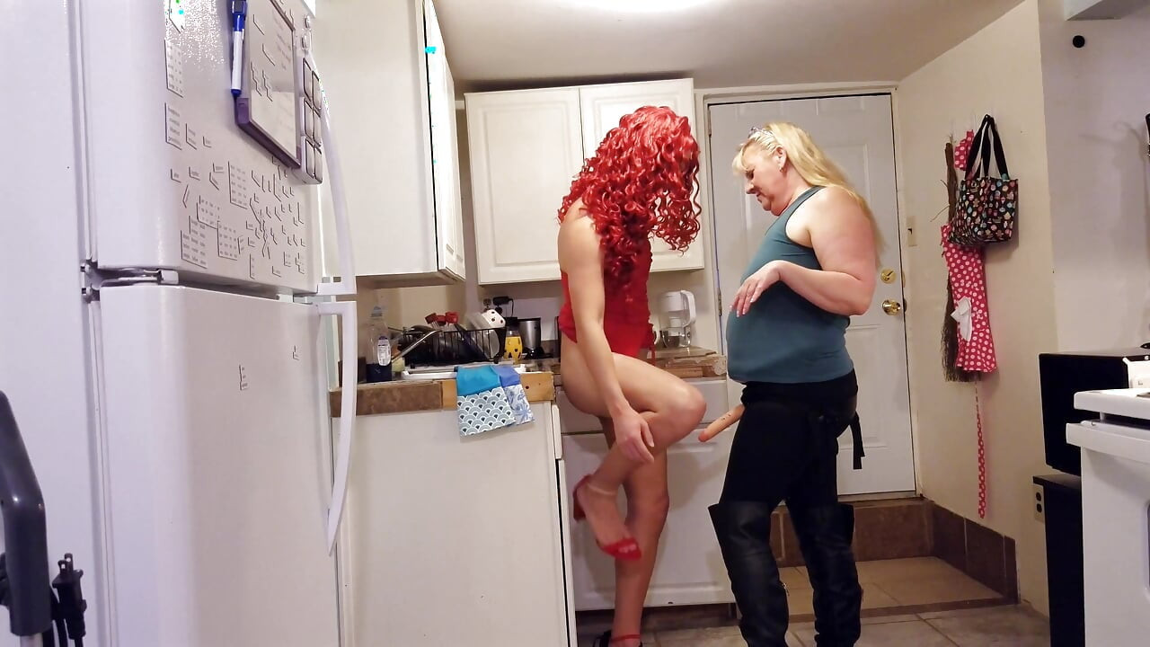 Red Dress Sissy Dominated by Woman