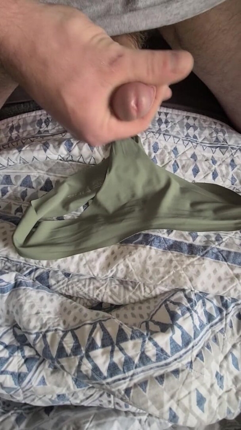 Cum on green thong