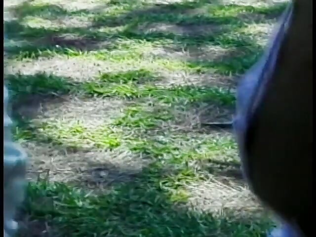 Stud sucks tranny cock then fucks her ass and cums on her belly on the lawn