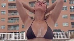 Lana extending her underarms, armpit and lotion boobs k