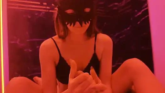 Mistress wife uses her hands and small feet to pleasure her slave and he cums all over her feet