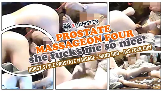 While watching a movie, girlfriend does me a prostate massage while I am on 4!