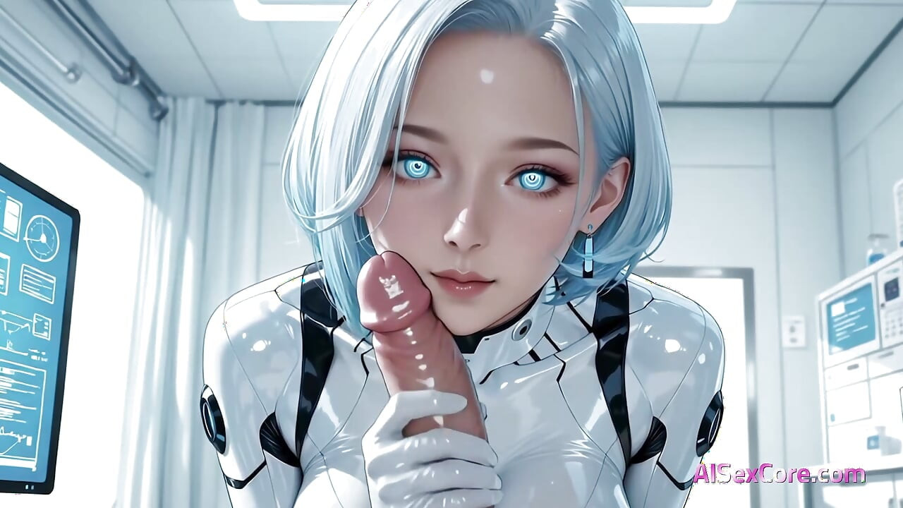 Blue hair draped android pulses while rough sex overloads her perfect core