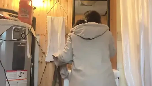 Cooking Food at Kitchen Then Pussy Cant Wait Go to Piss