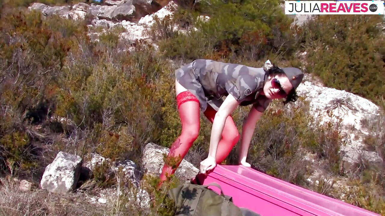 Hot babe rides colleagues bug cock after hiking