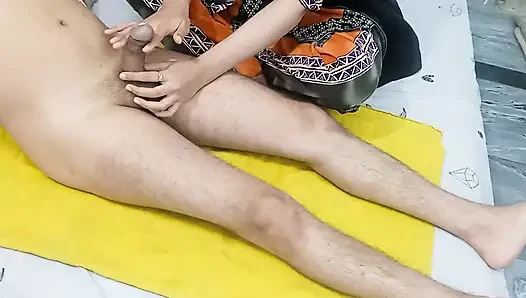 Indian Husband Beautiful Wife Big Dick Massage and Fingering Cream Cumshot in Wife Hand