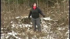 FAT amateur plays with pussy in the snow