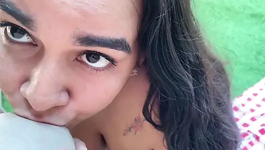 Luna Sucking My Lactating Breasts Outdoors